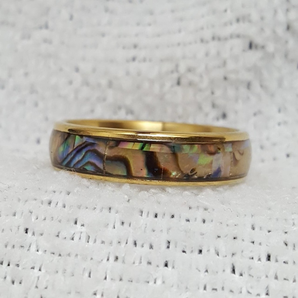 Gold Ring With Abalone Shell Inlay - image 1